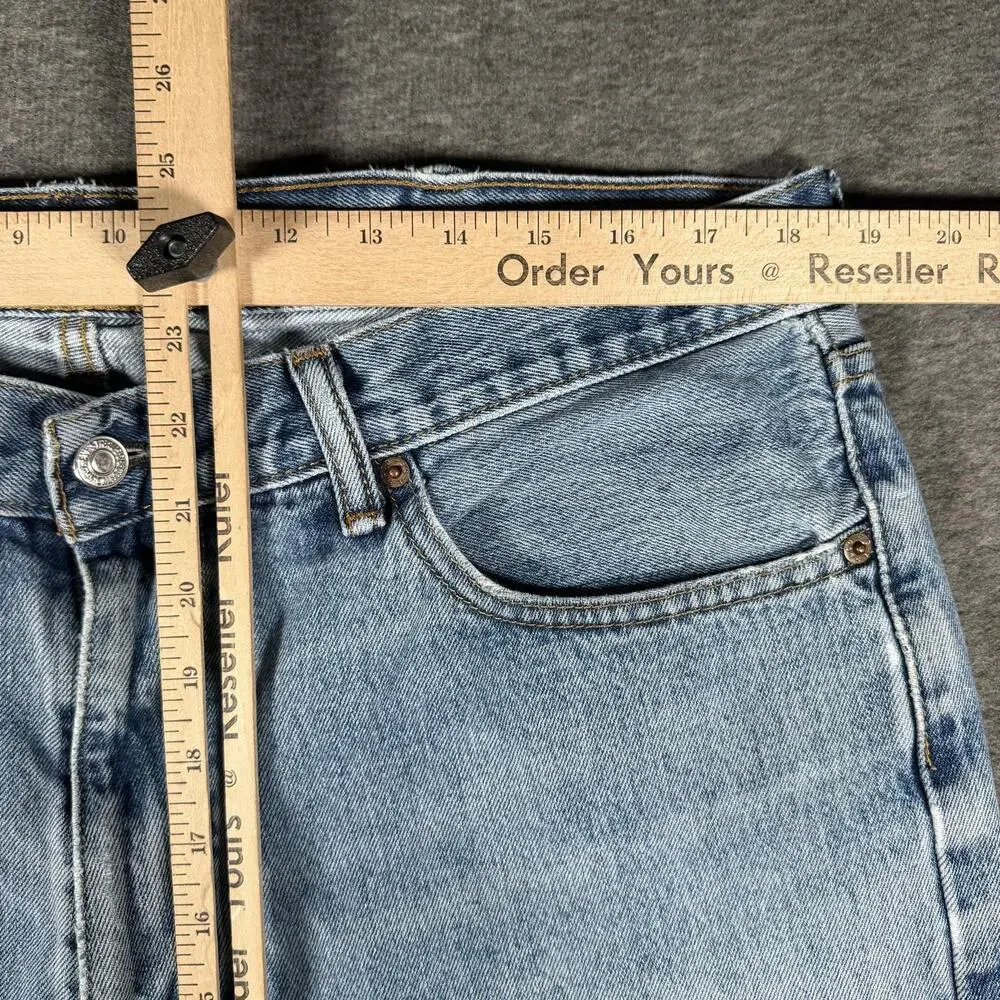 Levis 505 Jeans Mens 38x30 Light Wash Regular Fit Straight Leg Distressed Hems